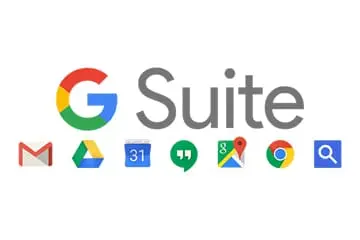 Equipe usando Google Workspace para empresas em notebooks com Gmail, Drive e Meet abertos