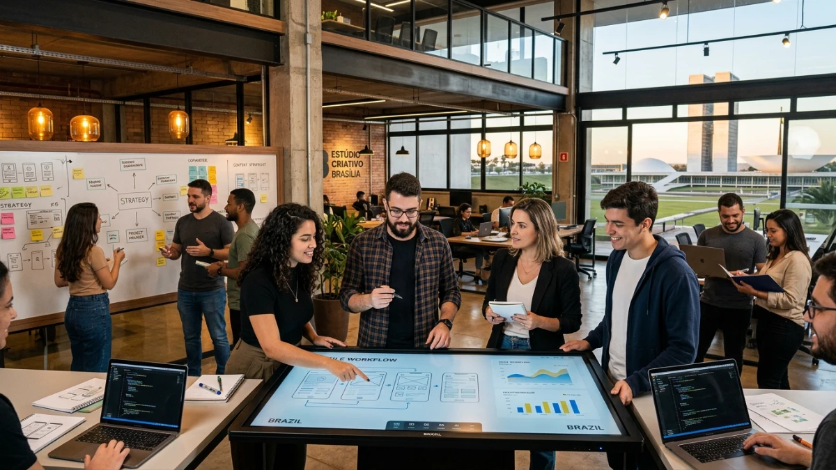 Gestor de negócios organizando fluxo integrado de trabalho e alinhamento de squad de marketing ágil