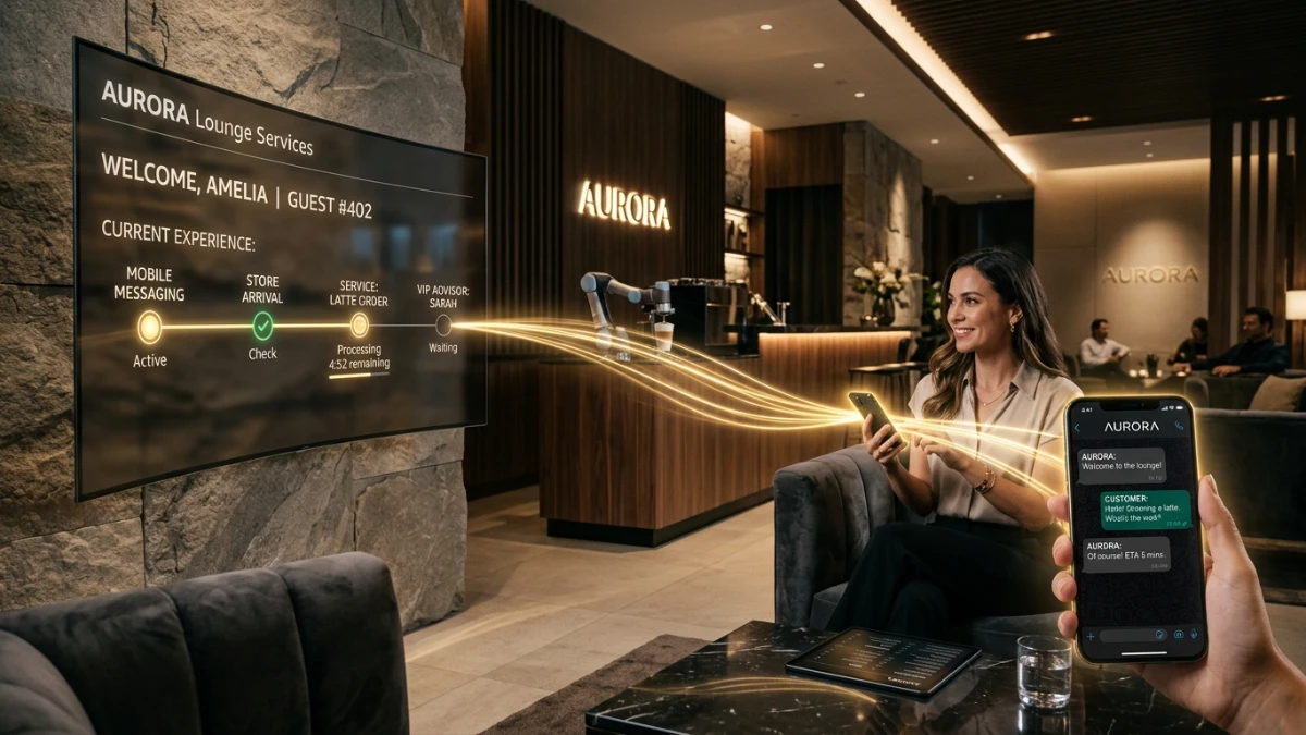 Fluxograma de experiência do cliente CX destacando pontos de contato omnichannel integrados do digital ao atendimento presencial