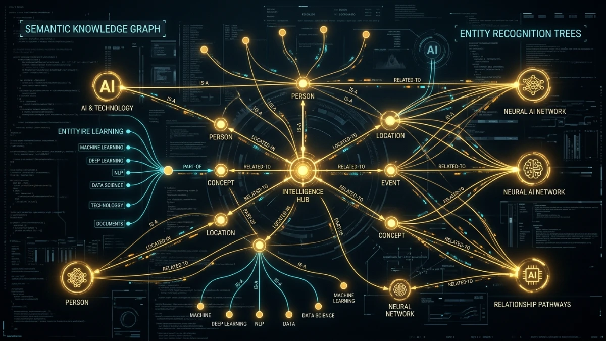 Interface gráfica comparativa ilustrando indexação semântica e respostas de motores de inteligência artificial generativa GEO e AEO
